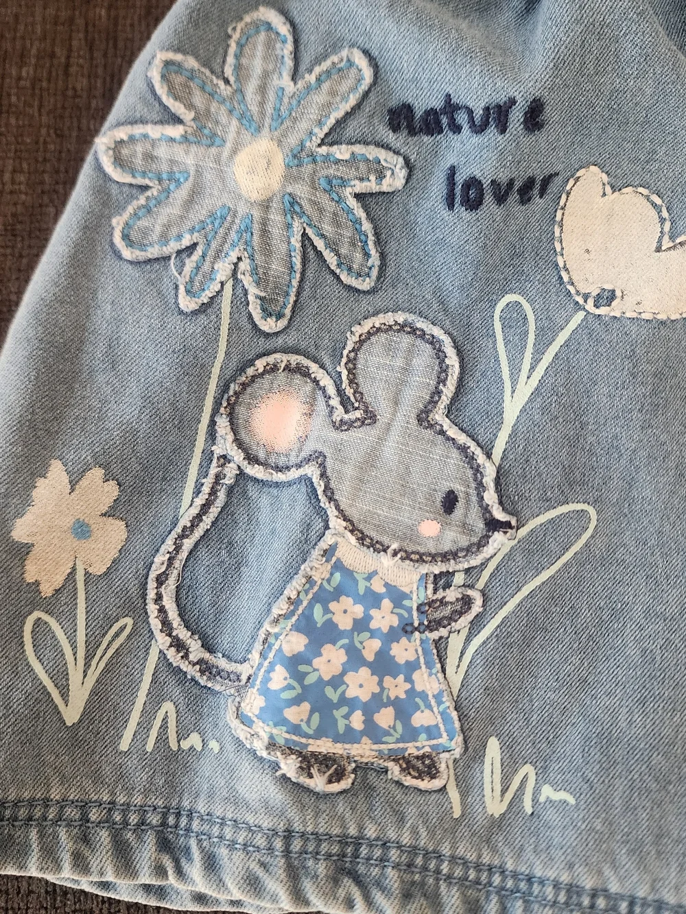 M&S Mouse Flower Nature Lover Denim Overall Dress & T-Shirt, Cottage Girls 2-3 Y